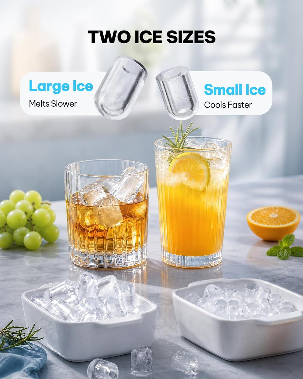 Silonn Ice Maker Countertop, 9 Cubes Ready in 6 Mins, 26lbs in 24Hrs, Self-Cleaning Ice Machine with Ice Scoop and Basket, 2 Sizes of Bullet Ice for Home Kitchen Office Bar Party