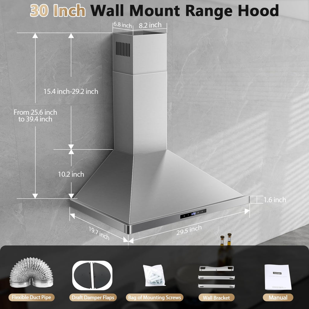 24 inch Range Hood, Ducted/Ductless Range Hood 450CFM, Wall Mount
