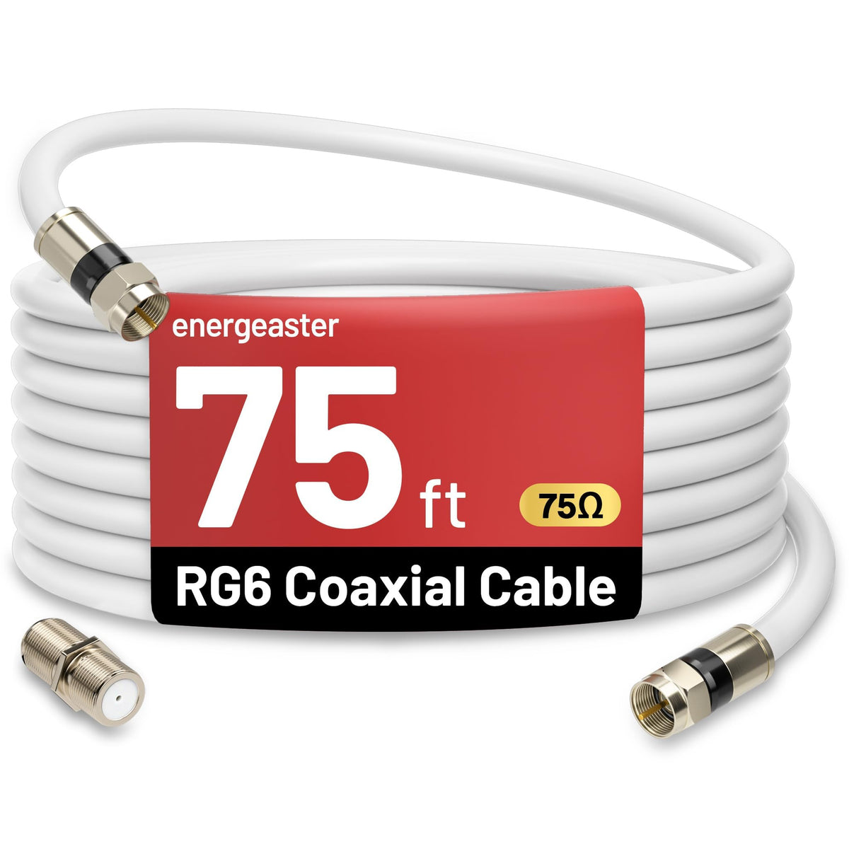 energeaster 10FT RG6 Coaxial Cable with Waterproof Rubber Boot, Black