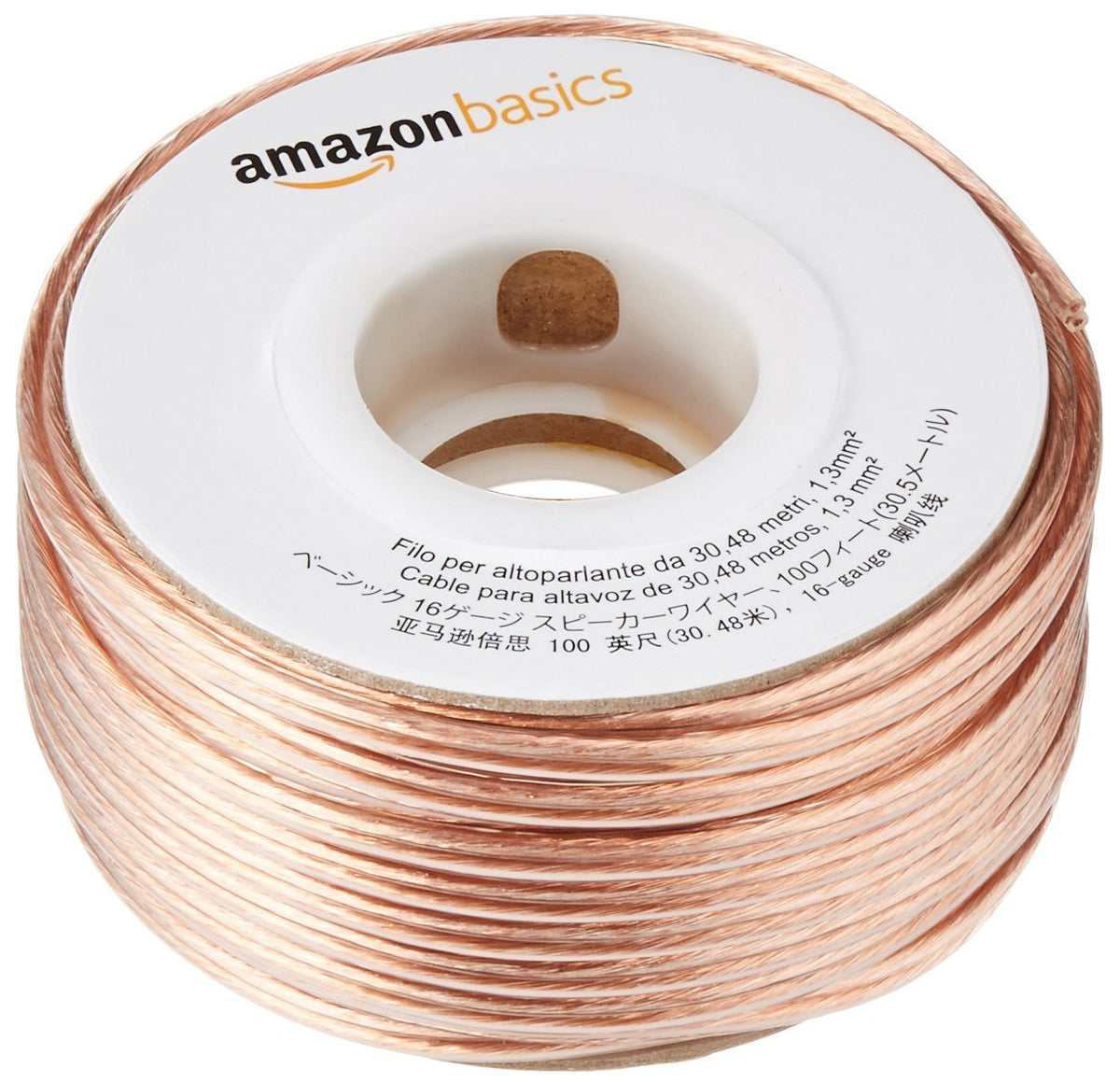 Amazon Basics 16-Gauge Speaker Wire Cable, Polarity Marked, 50 feet, Transparent