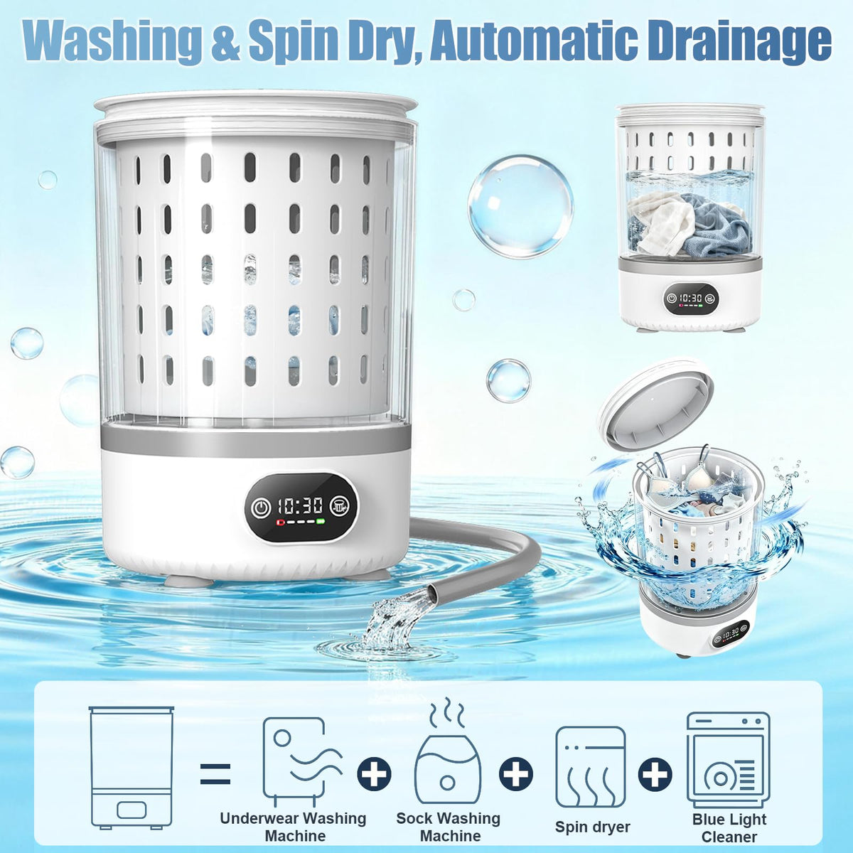 Underwear Washing Machine, Upgrade 2.5L Mini Portable Washing Machine, Mini Washer Deep Cleans Small Clothes for Apartment, Dorm, RV, Travel & Hotel Use (White)