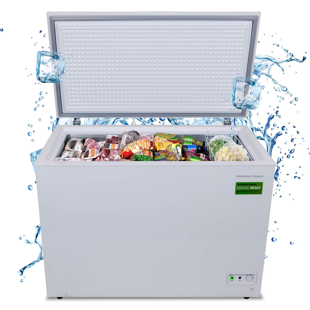 Hamilton Beach 17 cu ft Chest Deep Freezer - White, GARAGE READY Food for Large Family, Storage Basket, Space-Saving Flat Back, Stay-Open Lid, Front-Access Drain, for Basement, Laundry Room, Cottage