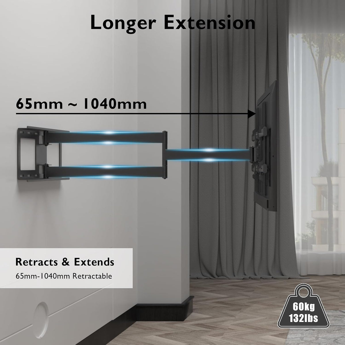 BONTEC Long Reach TV Wall Bracket, 1040 mm TV Mount for 32-75 Inch, 60 kg