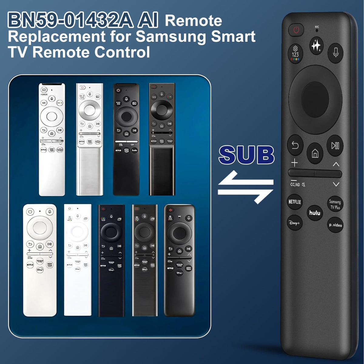 Universal Remote for All Samsung TV Remote, Replacement Compatible with All Samsung LED, LCD, QLED, HDTV, 3D Series Smart TVs (BN59-01259B)