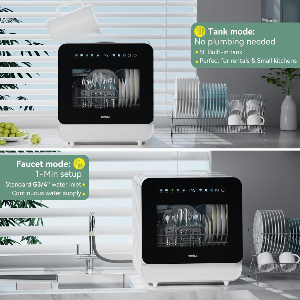 Hermitlux Slim Countertop Portable Dishwasher for Small Spaces