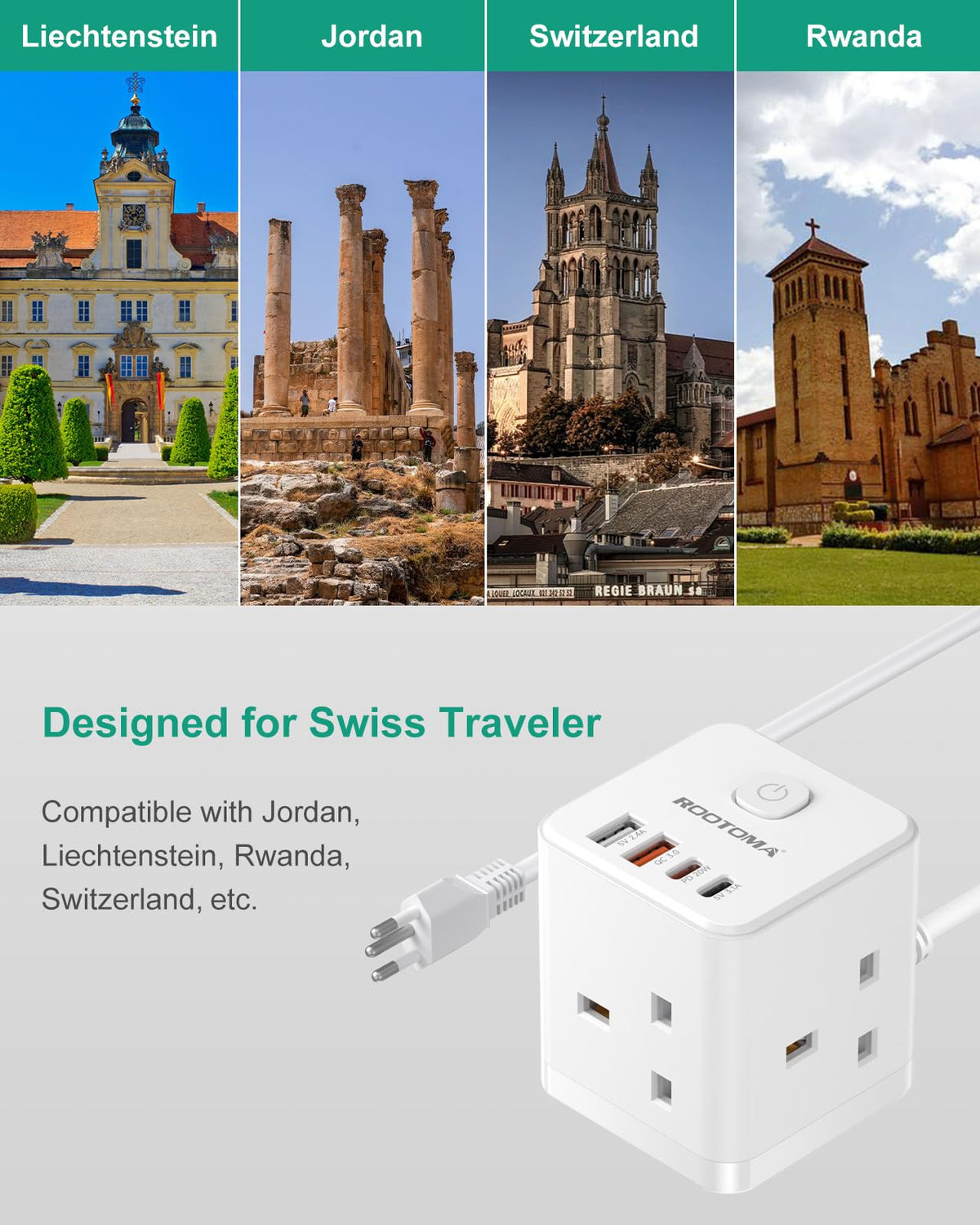 South Africa Plug Adapter, PD20W 3 Way Cube Extension Lead, Type M,1.5M