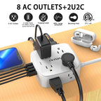 6 Ft Surge Protector Power Strip - YISHU 8 Widely Outlets with 4 USB Ports, 3 Side Outlet Extender with 6 Feet Flat Extension Cord, Ultra Flat Plug, Wall Mount, Desk USB Charging Station, ETL, Black