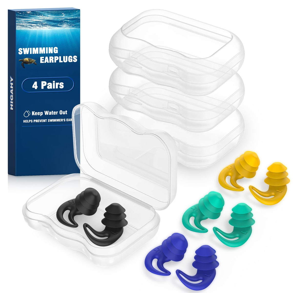 Swimming Ear Plugs for Kids,4 Pairs Reusable Silicone Ear Plugs Swimming