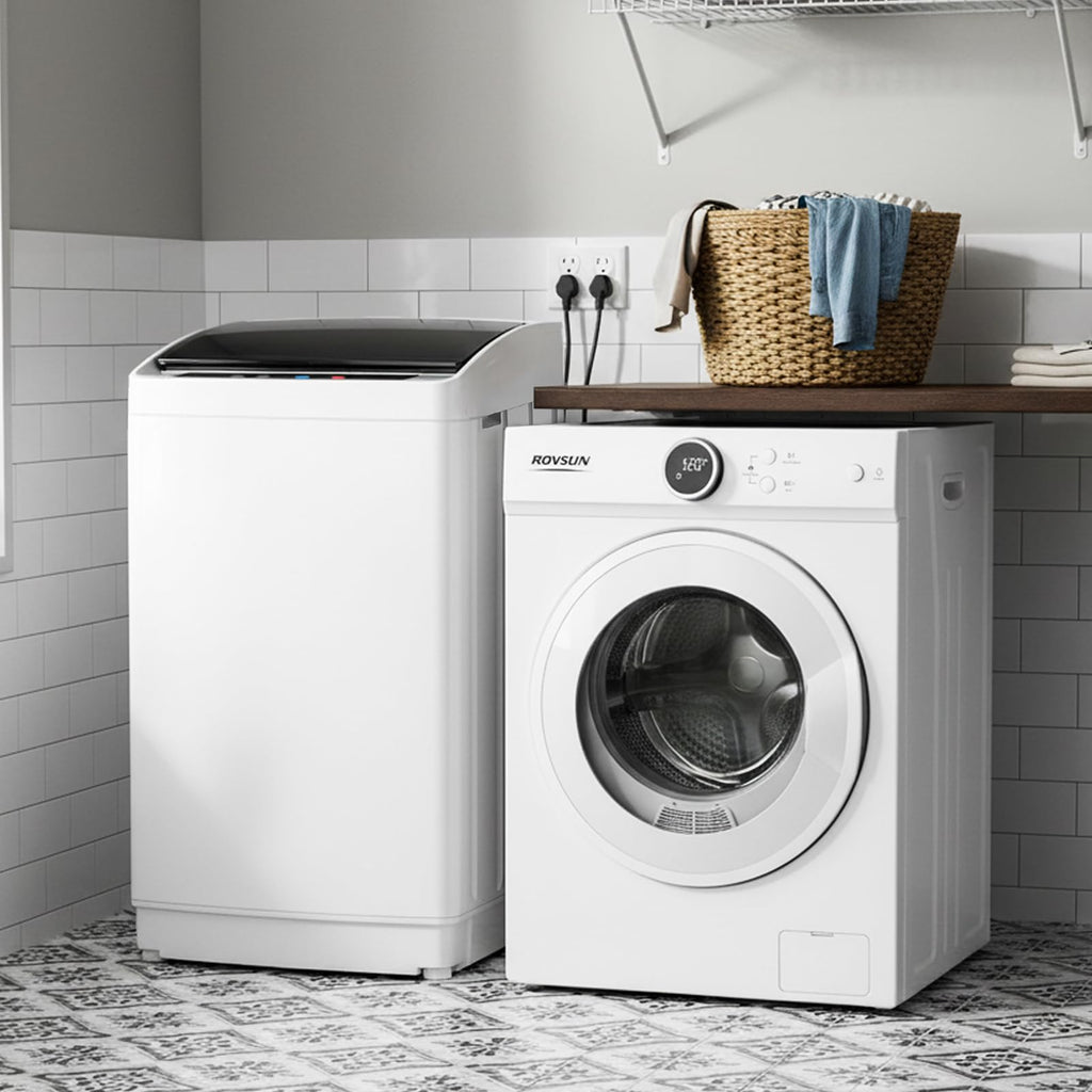ROVSUN 25LBS Full-Automatic Washing Machine and 3.5CuFt Portable Clothes Dryer Set, Compact Laundry Washer and Dryer Combo Set with Stainless Steel Inner Tub, for Apartment, Dorms, Home