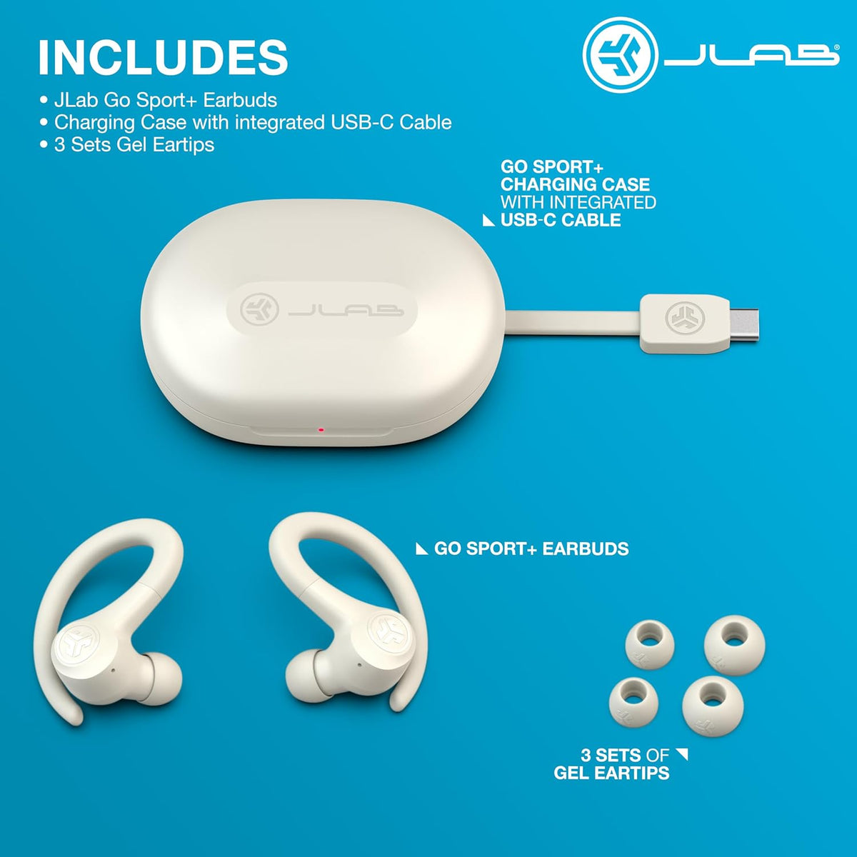 JLab, Go Sport+, True Wireless Workout Earbuds, Bluetooth Sport Earbuds, Clear Calling, Sand