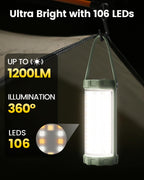 Glocusent Survival Camping Light, 1200LM Brightness Camping Lantern, 80Hrs Runtime & Rechargeable, IP68 Waterproof, 5 Levels & SOS, Compact Camping Lights for Tents, Hiking, Blackout, Hurricane