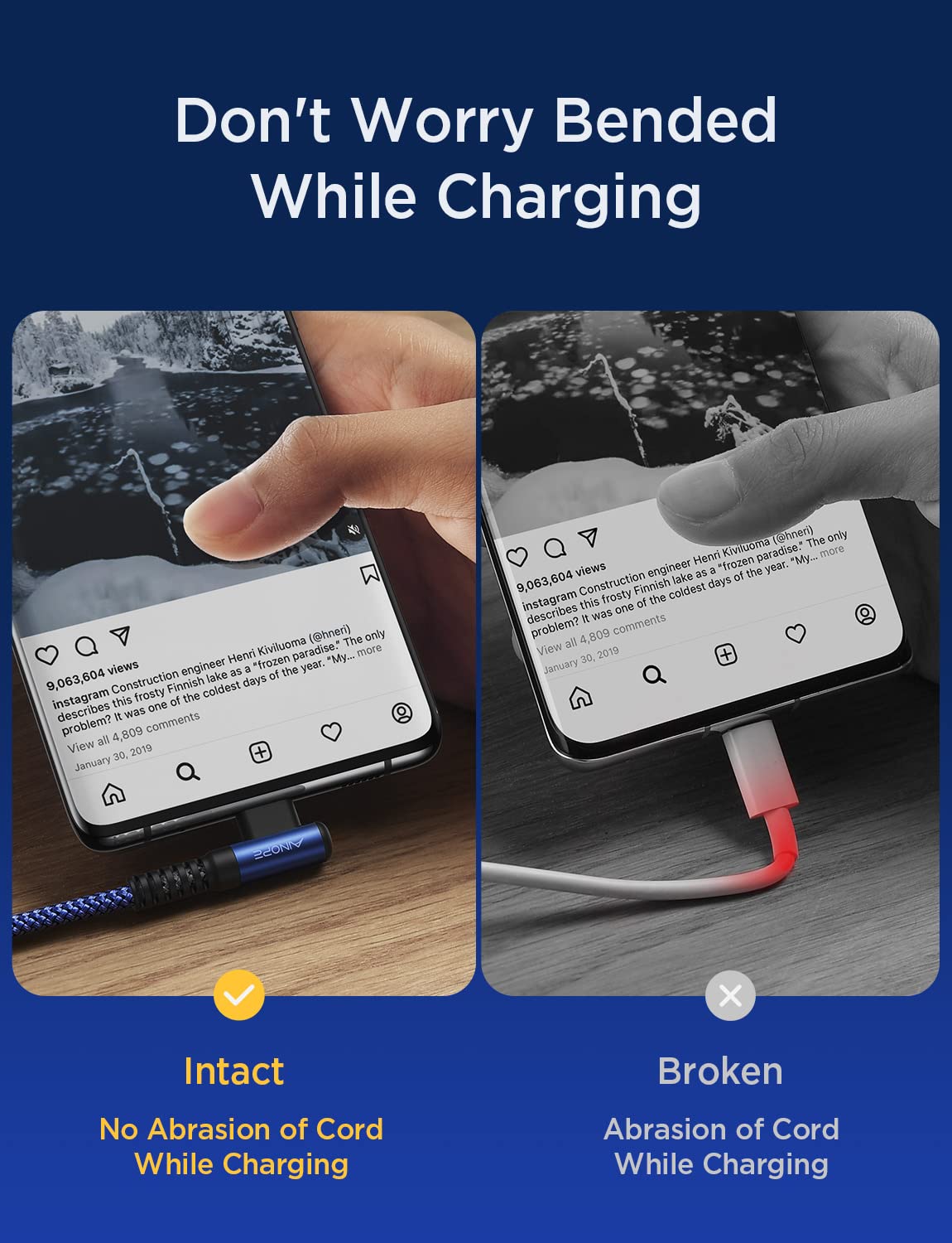 Samsung USB C Charger Cable, 2 Pack 2M Fast Charge, Right Angle Nylon Braided Type C Cable Compatible with S10 S9, Huawei, Google Pixel, Sony Xperia, LG