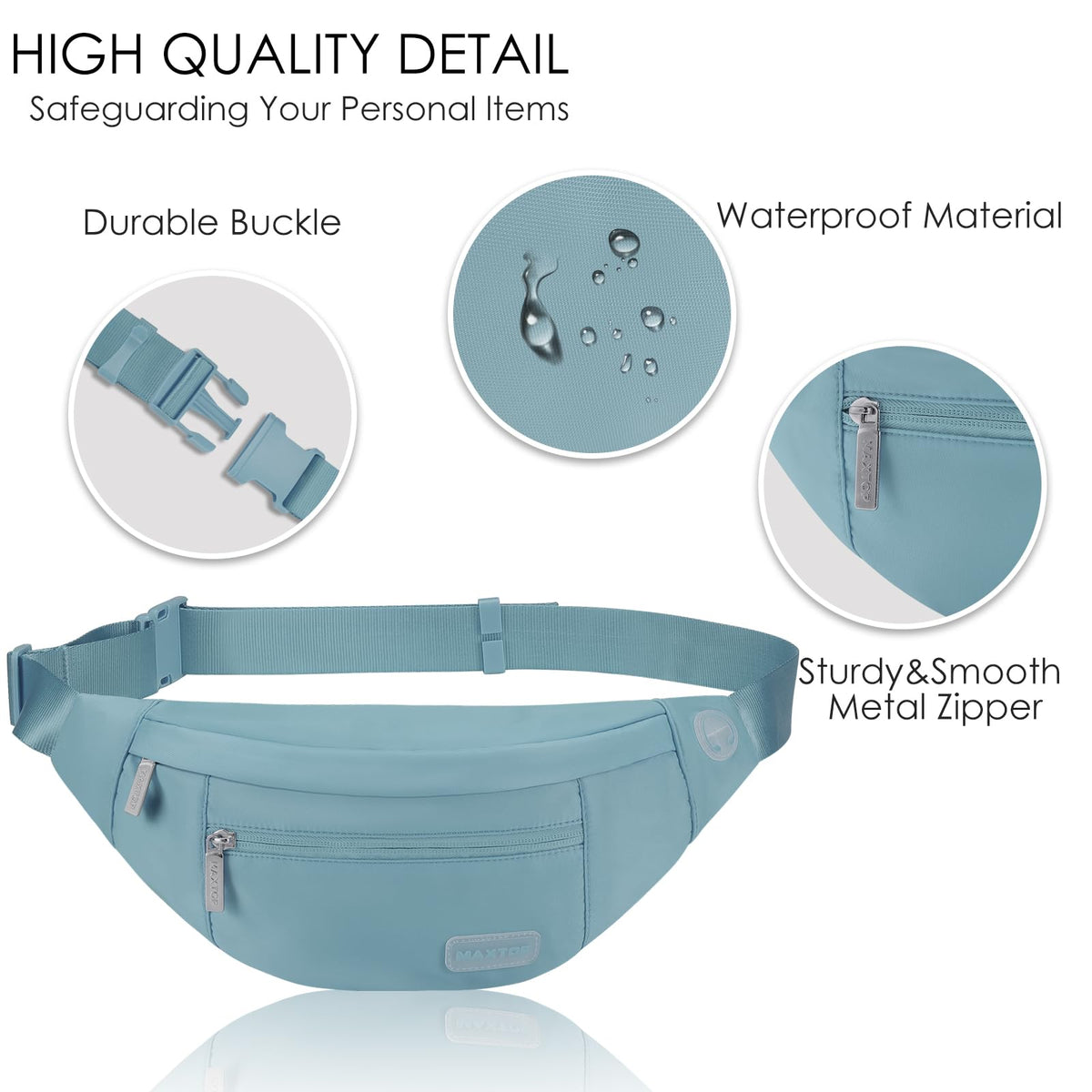 MAXTOP Large Bumbag Waist Fanny Pack Running Belt for Men Women Unisex Bum Bag with Headphone Jack and 4-Zipper Pockets Adjustable Belt for Travel Running Jogging Workout Hiking Gifts All Black