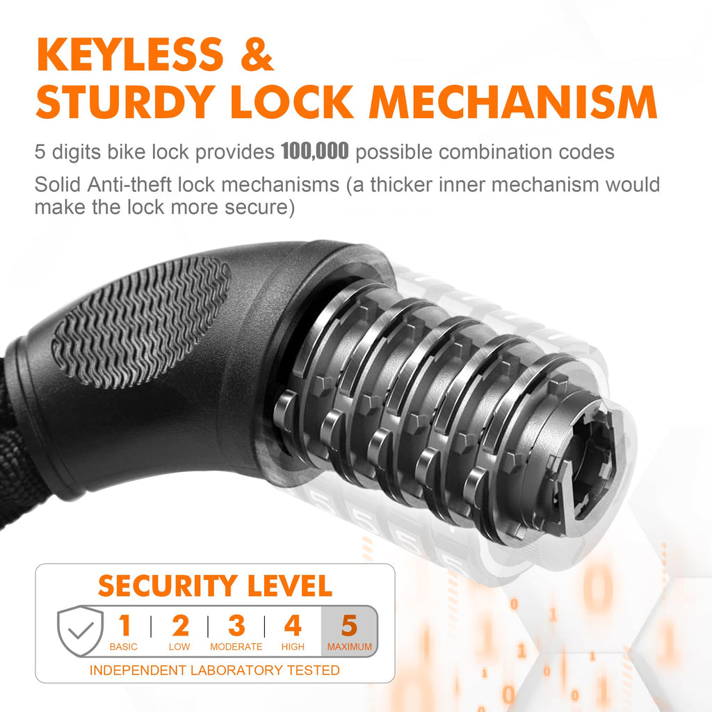 GRIFEMA GA1201-12 Bike Locks High Security with 2 Keys, Bike Chain Lock Heavy Duty, 120cm Bicycle/Cycling Locks for Bike Cycle, Moto, Door, Gate Fence, Black/White