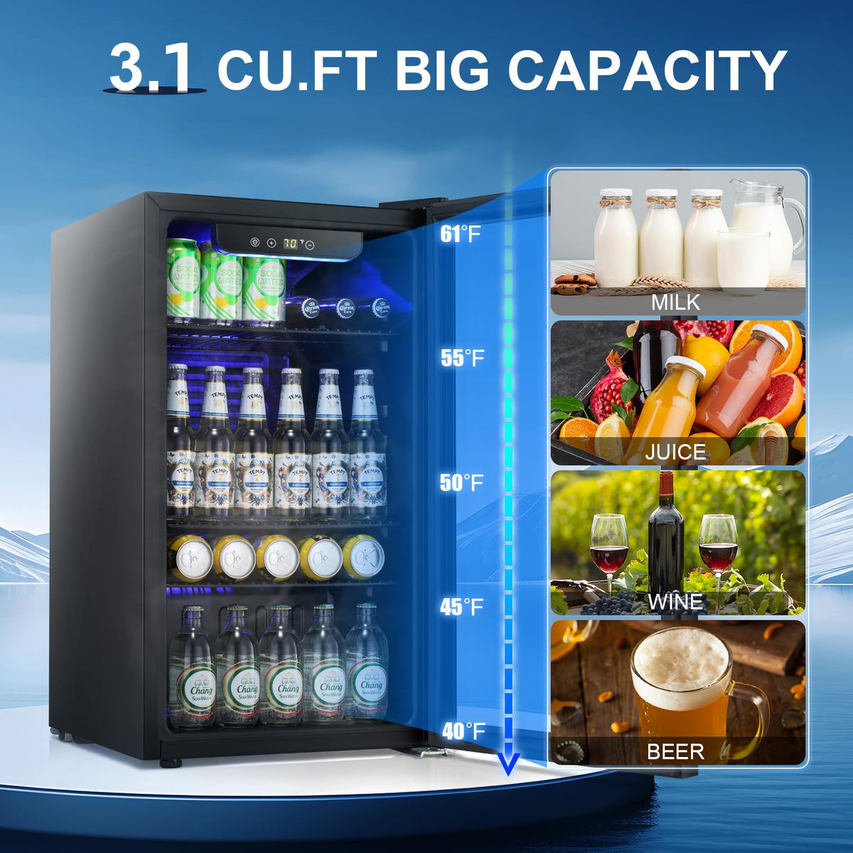 Antarctic Star 18L Mini Fridge Cooler 24Can, Beverage Refrigerator with Quiet Compressor, LED Light,Freestanding Small Fridge with Electronic Temperature Control for Home and Bar(40-61 ℉)