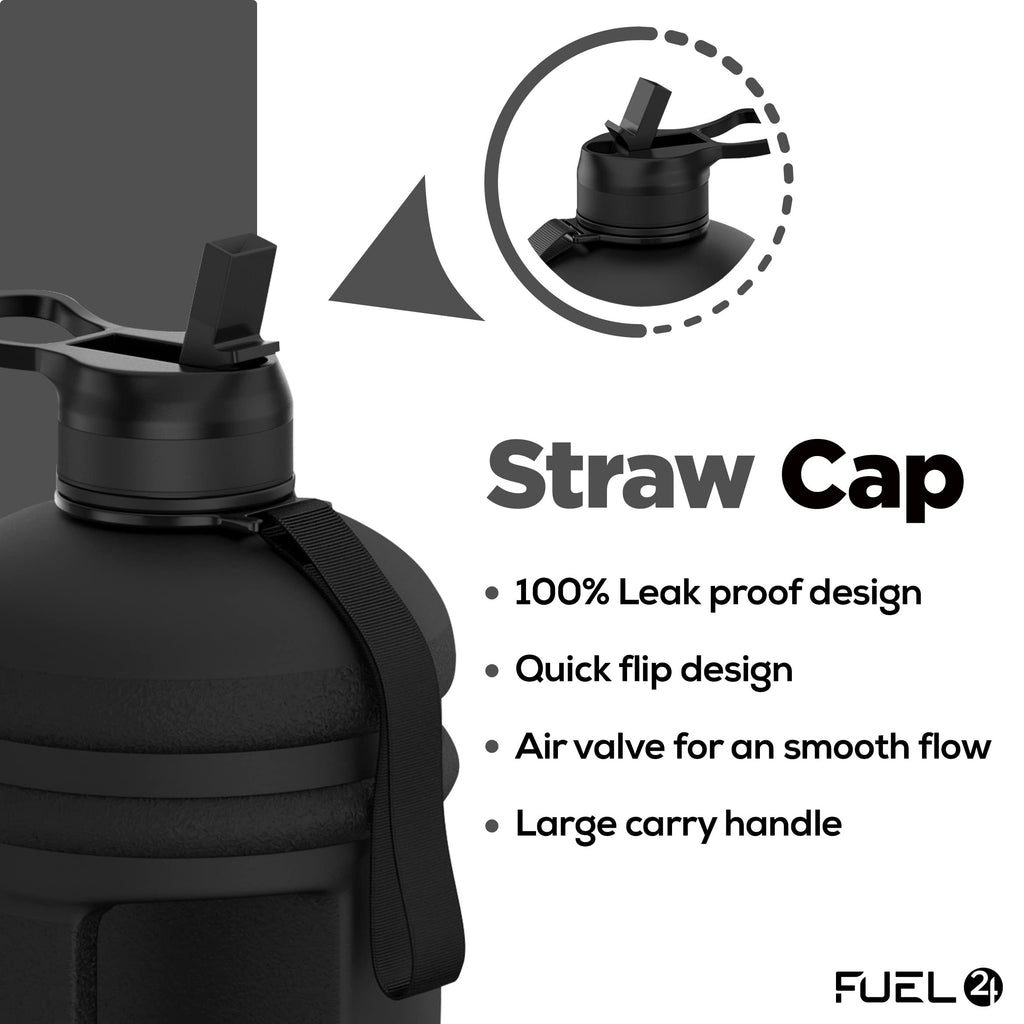 Fuel24 Jug - 2.2 Litre Water Bottle - Extra Strong Flex Material - Drop Proof, Pop or Straw Cap Options - 2.2L Large Gym Sports Bottle, BPA FREE