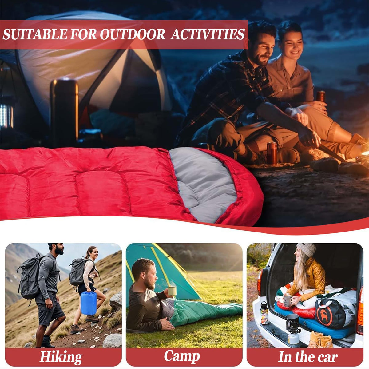 Sleeping Bag for Camping,Sleeping Bags for Adults Backpacking Waterproof,3 Seasons Adult Blanket,Small Packed Ultralight Carry Bag, Soft,Thick and Warm,for Outdoor Camping,Travel,Hiking