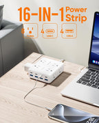 Olcorife Flat Plug Power Strip with 25 FT Extension Cord, 8 Outlets 8 USB Ports(4 USB C), 3 Sided Outlet Extender for Home Office Travel Dorm Room Essentials, White