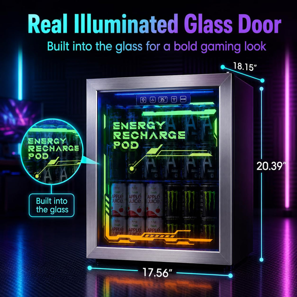 2.5 Cu.Ft Beverage Fridge, Glass Door Mini Fridge, Silver, 96 Can