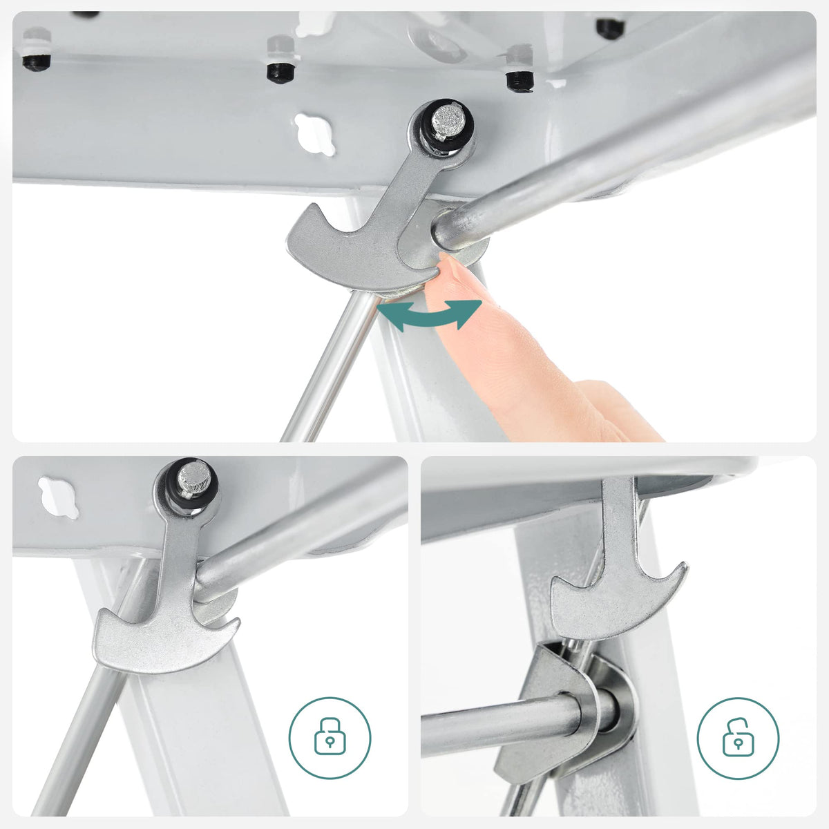 SONGMICS 3-Step Ladder, Folding Step Ladder, Safety, Holds up to 150KG