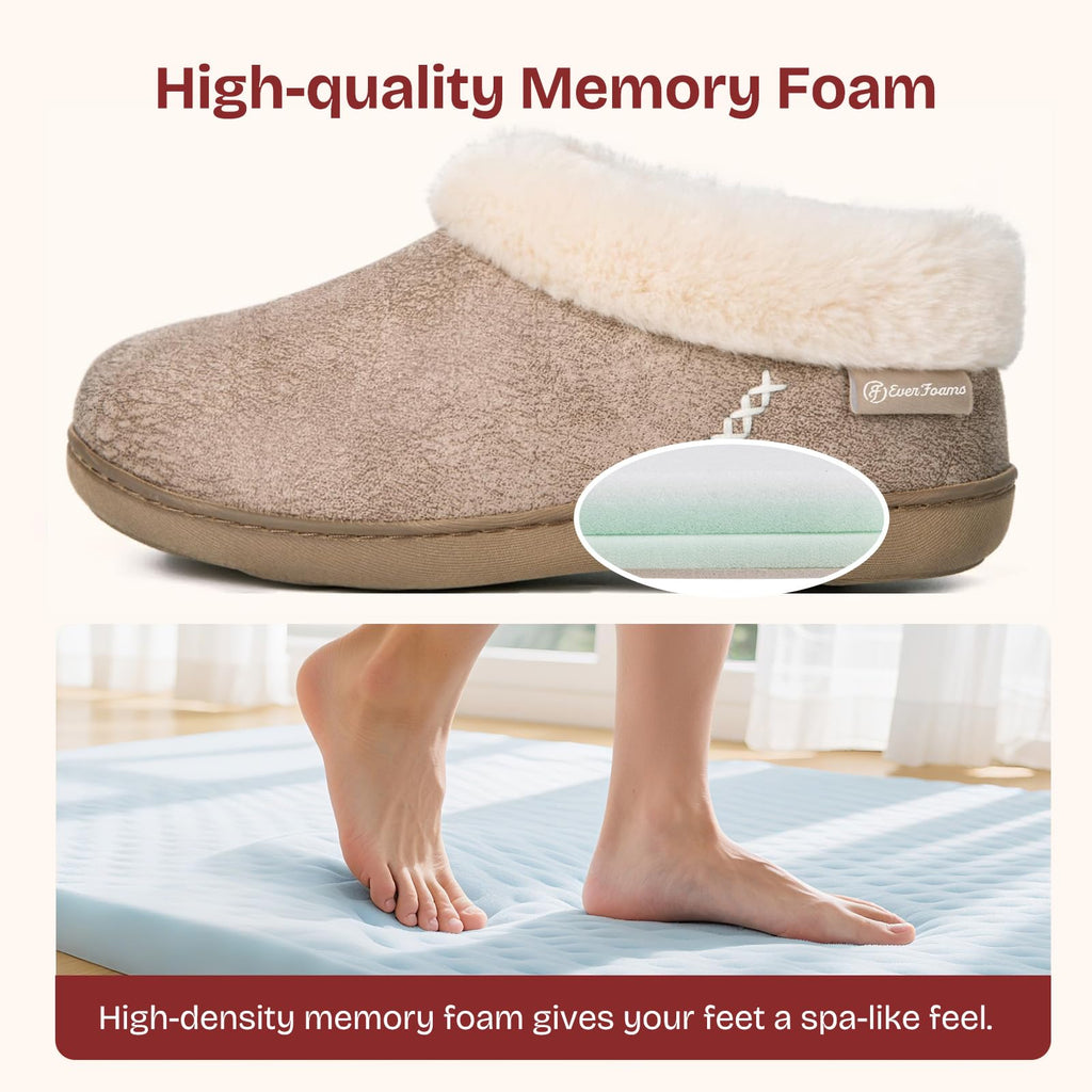 EverFoams Women's Suede Bootie Slippers Fuzzy Plush Collar Memory Foam