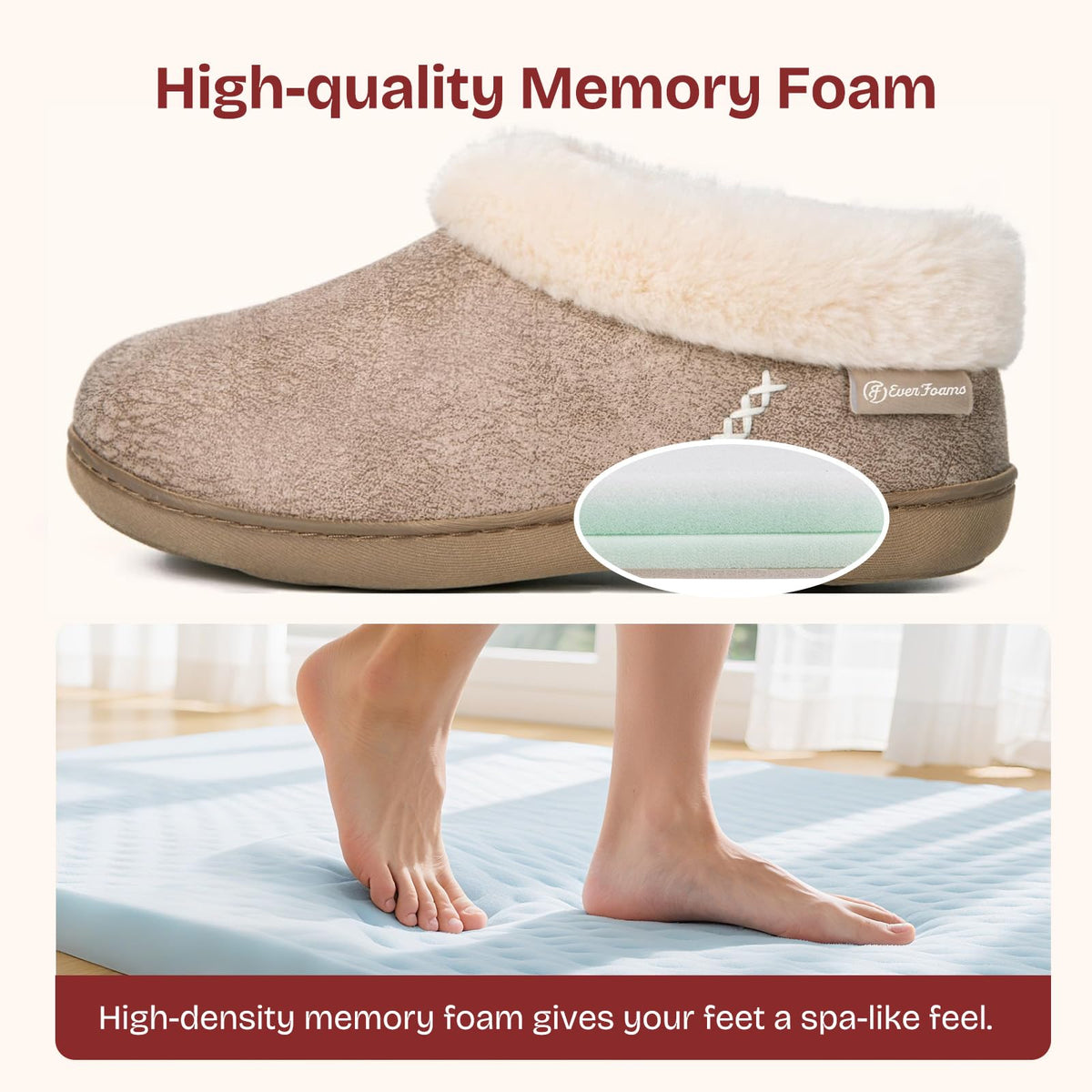 EverFoams Women's Suede Bootie Slippers Fuzzy Plush Collar Memory Foam
