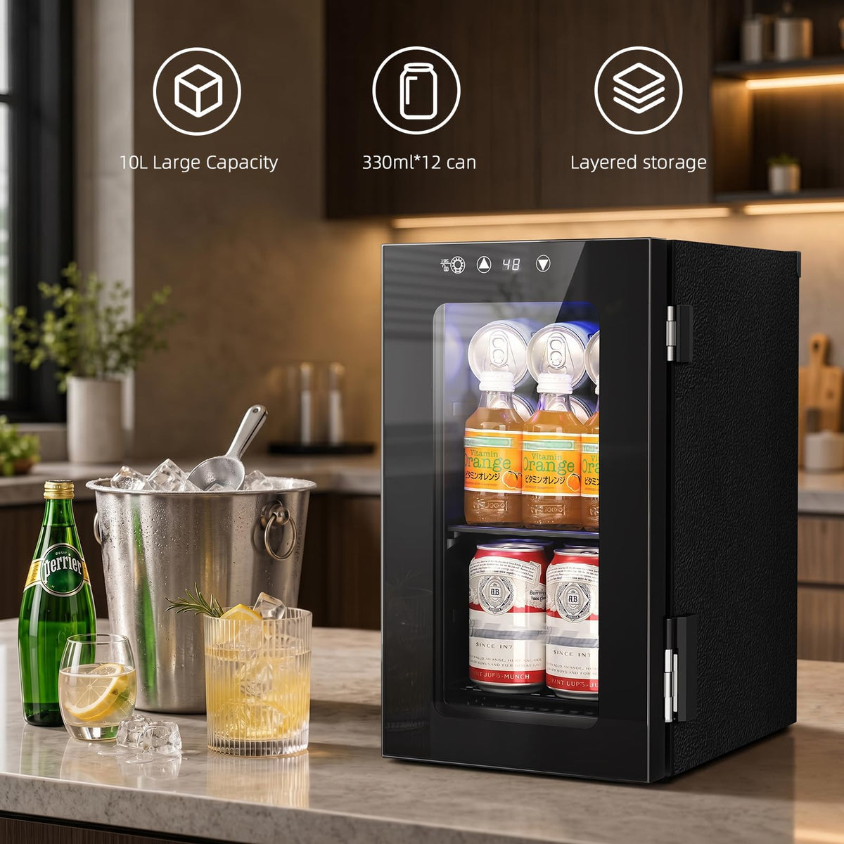Antarctic Star 18L Mini Fridge Cooler 24Can, Beverage Refrigerator with Quiet Compressor, LED Light,Freestanding Small Fridge with Electronic Temperature Control for Home and Bar(40-61 ℉)