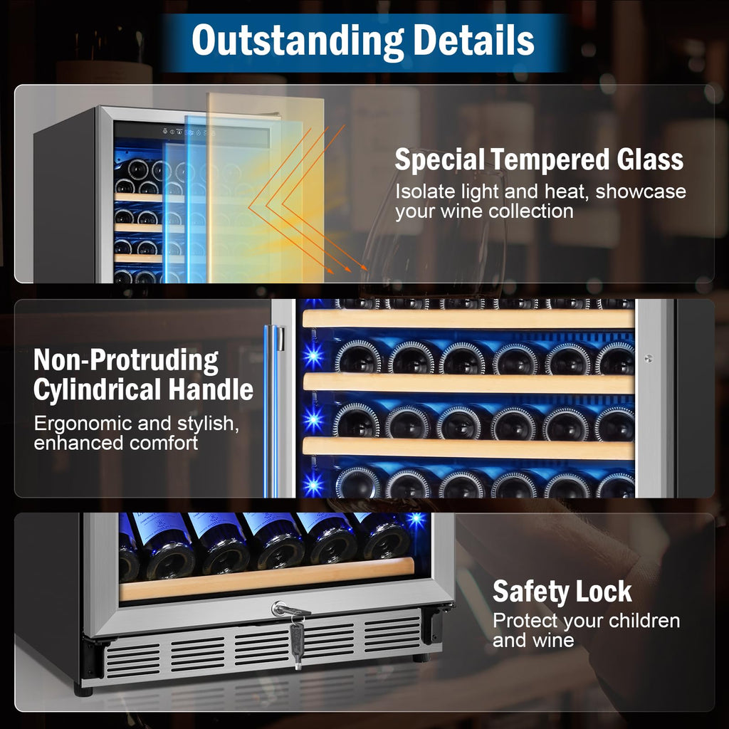 24" Dual Zone Wine and Beverage Refrigerator, Under Counter with Glass Door