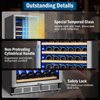 24" Dual Zone Wine and Beverage Refrigerator, Under Counter with Glass Door