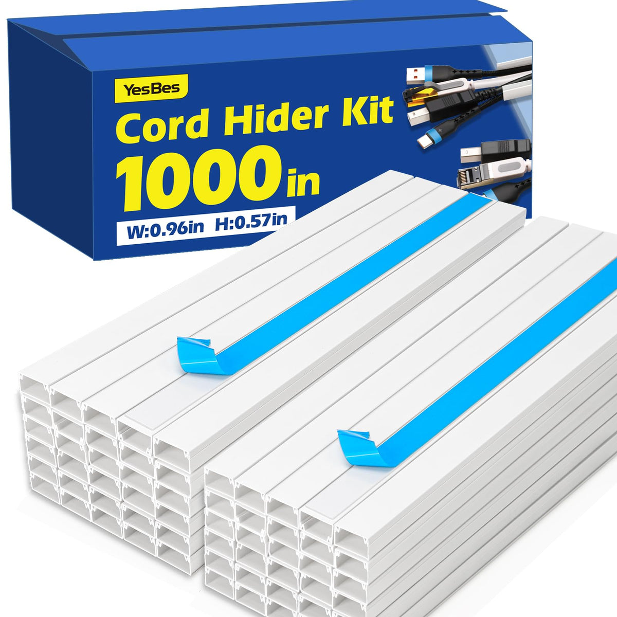 1260in Cord Hider Kit, Cord Covers for Wires on Wall, Paintable Cable Raceway, Cord Hider for Wall Mount tv, tv Cable Hider Wall kit, Wire Covers for Cords, 80X L15.75 X W0.96in X H0.57in, White