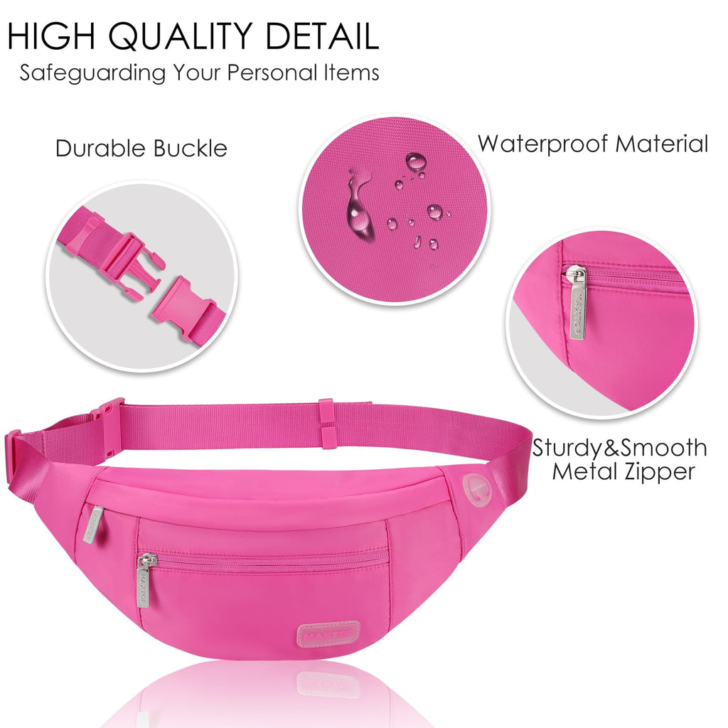 MAXTOP Large Bumbag Waist Fanny Pack Running Belt for Men Women Unisex Bum Bag with Headphone Jack and 4-Zipper Pockets Adjustable Belt for Travel Running Jogging Workout Hiking Gifts All Black