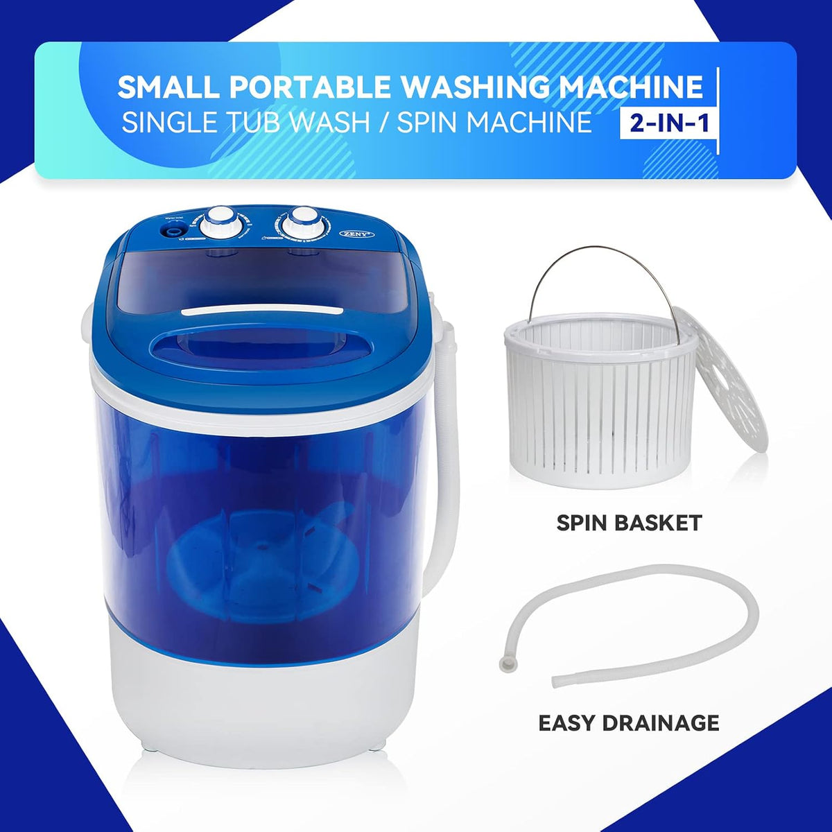 ZENY Portable Mini Washing Machine 8 lbs Washing Capacity,Semi-Automatic