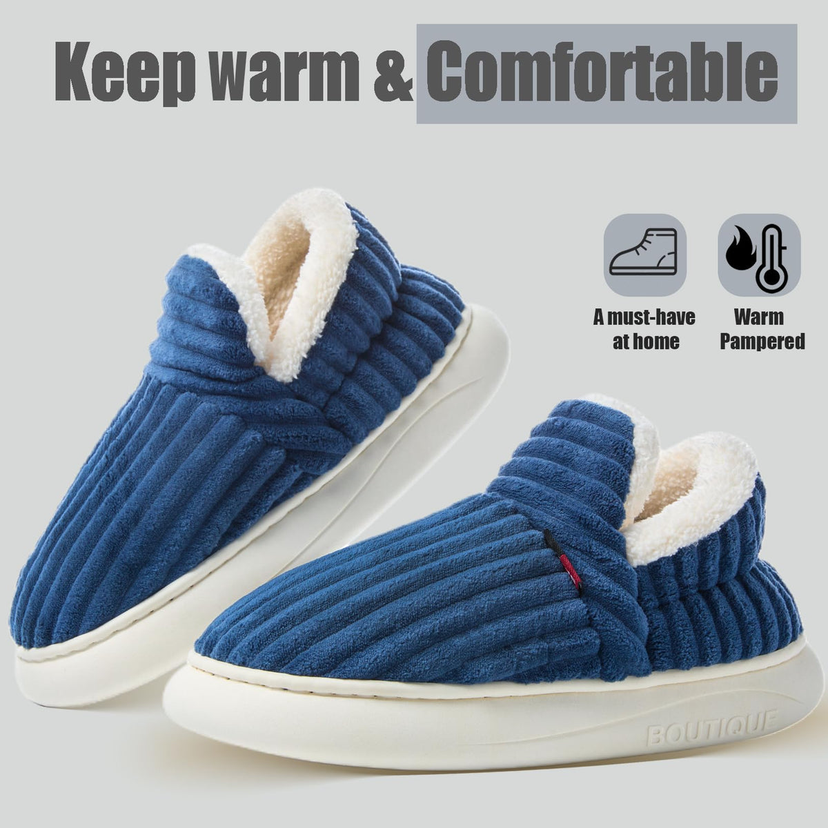 Misolin Slippers Women Clouds Bootie Corduroy Memory Foam Warm House Shoes