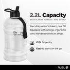 Fuel24 Jug - 2.2 Litre Water Bottle - Extra Strong Flex Material - Drop Proof, Pop or Straw Cap Options - 2.2L Large Gym Sports Bottle, BPA FREE