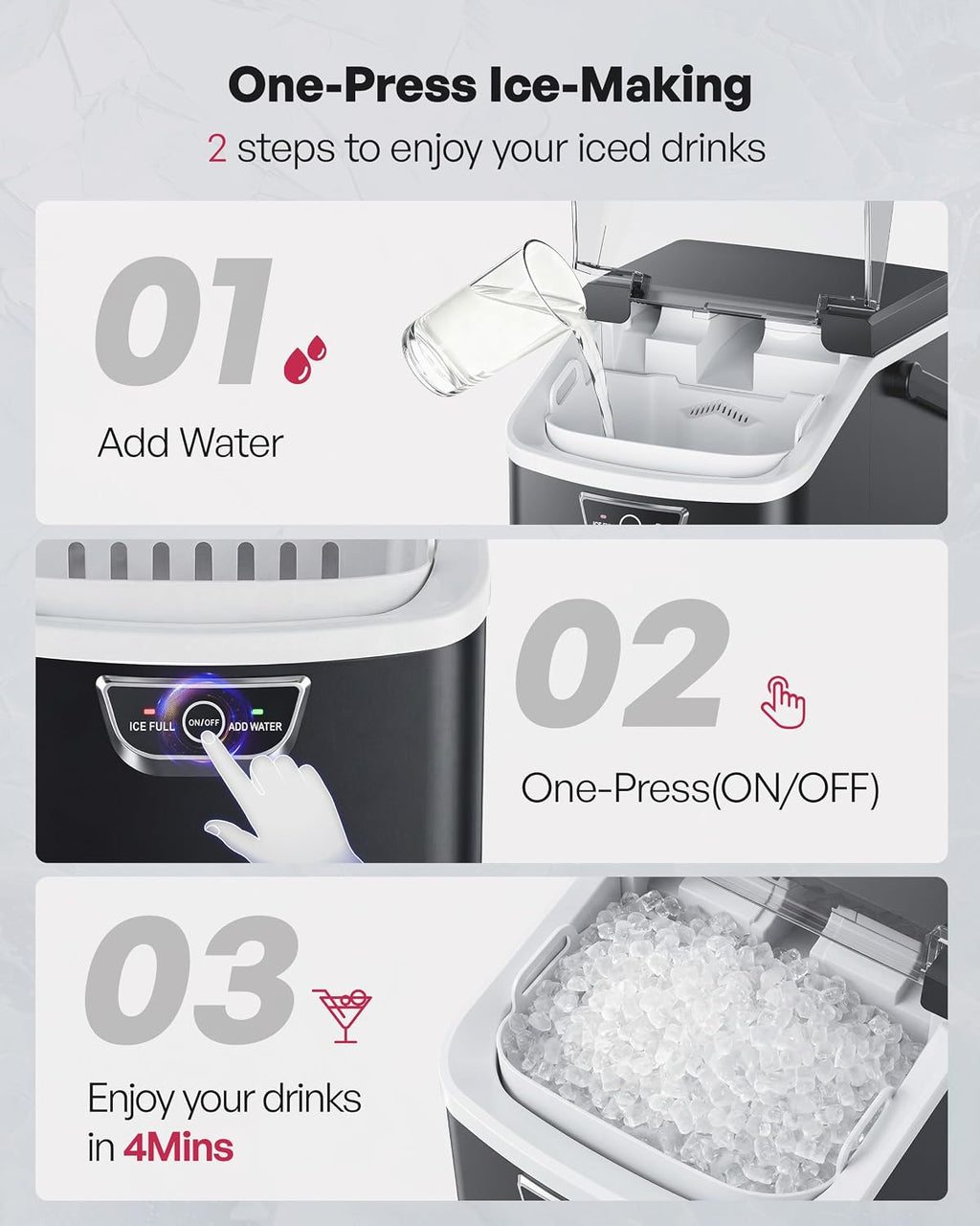 EUHOMY Nugget Ice Maker Countertop with Handle, Max 40lbs Daily Sonic Ice
