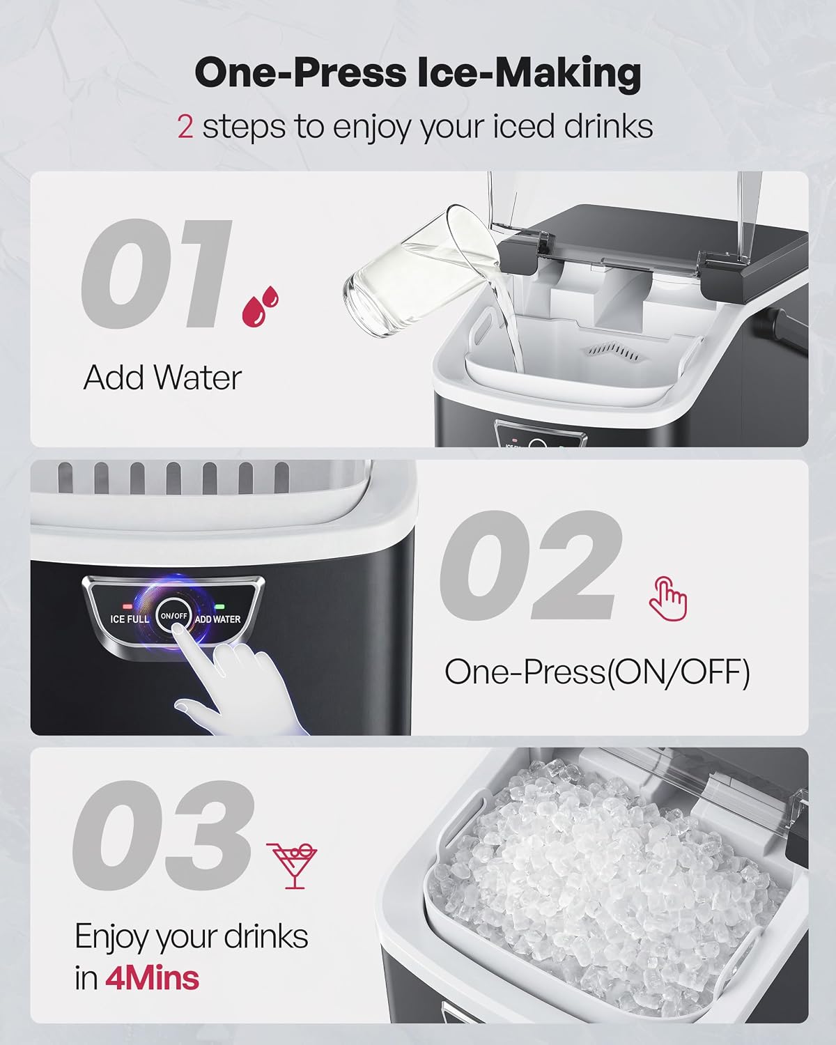 EUHOMY Nugget Ice Maker Countertop with Handle, Max 40lbs Daily Sonic Ice