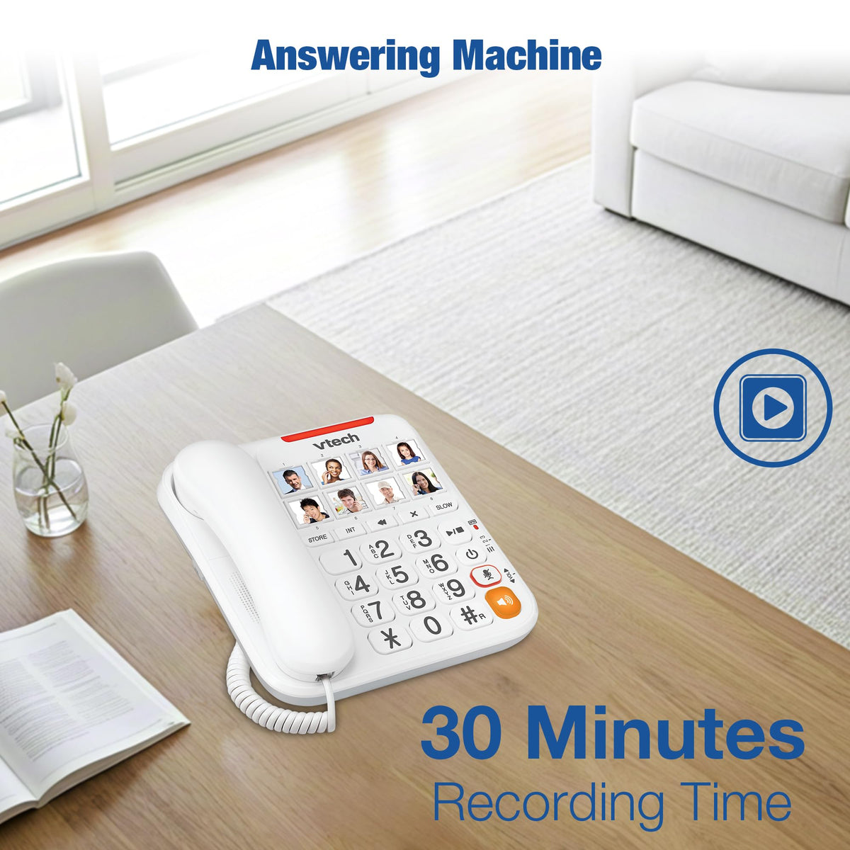 Vtech SA3100 Corded Senior Phone for Elderly with High-Contrast Large Buttons,Multilingual Talking Digits,Visual Ringer,Speed Dial,Speakerphone,No AC Power,Earpiece and Speakerphone Volume Control