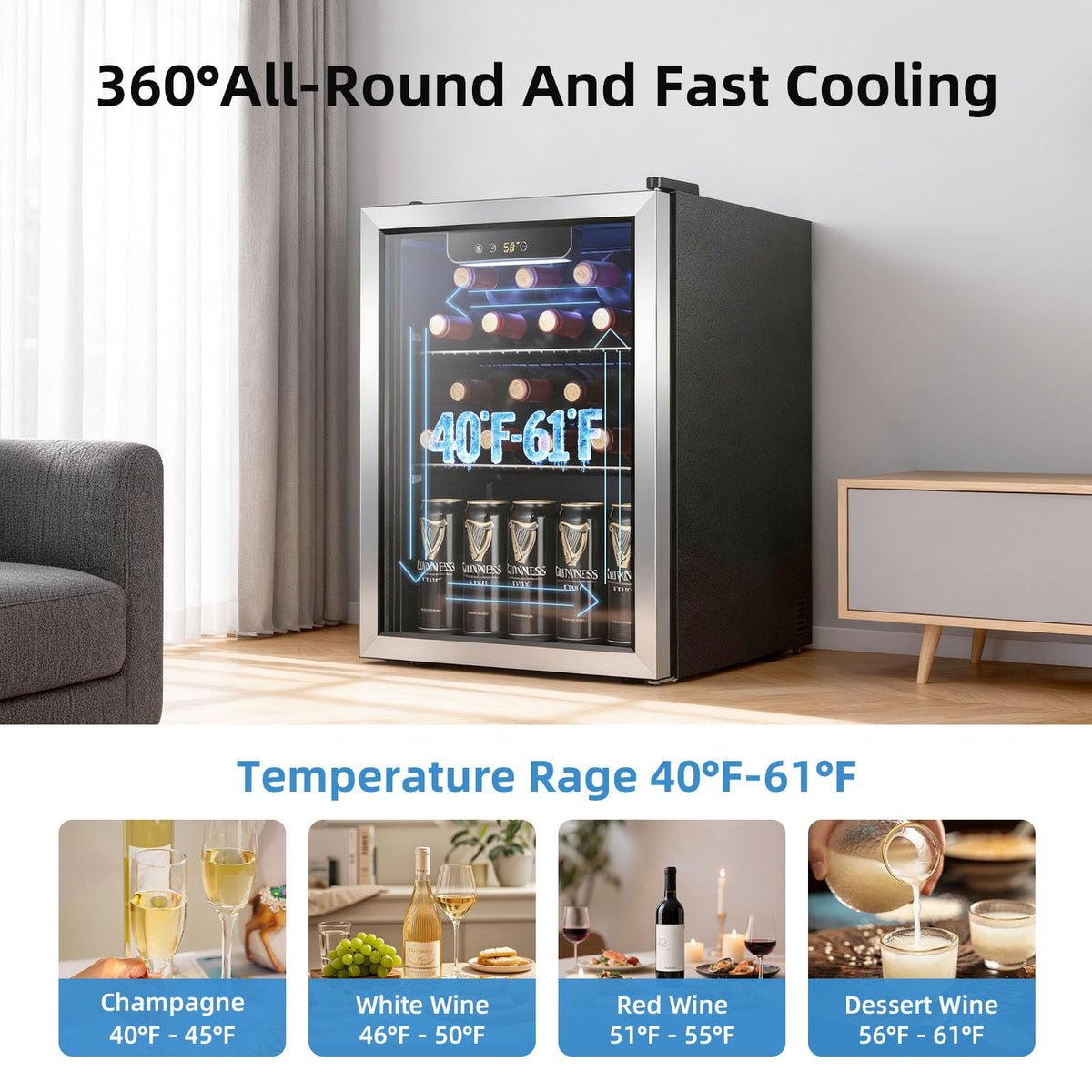 Antarctic Star 12 Bottle 48 Can Beverage Refrigerator Cooler - Mini Fridge Glass Door for Beer Soda Drinks or Wine,Freestanding Beverage Fridge for Home and Bar with Adjustable Shelving, 1.3 Cu. Ft.