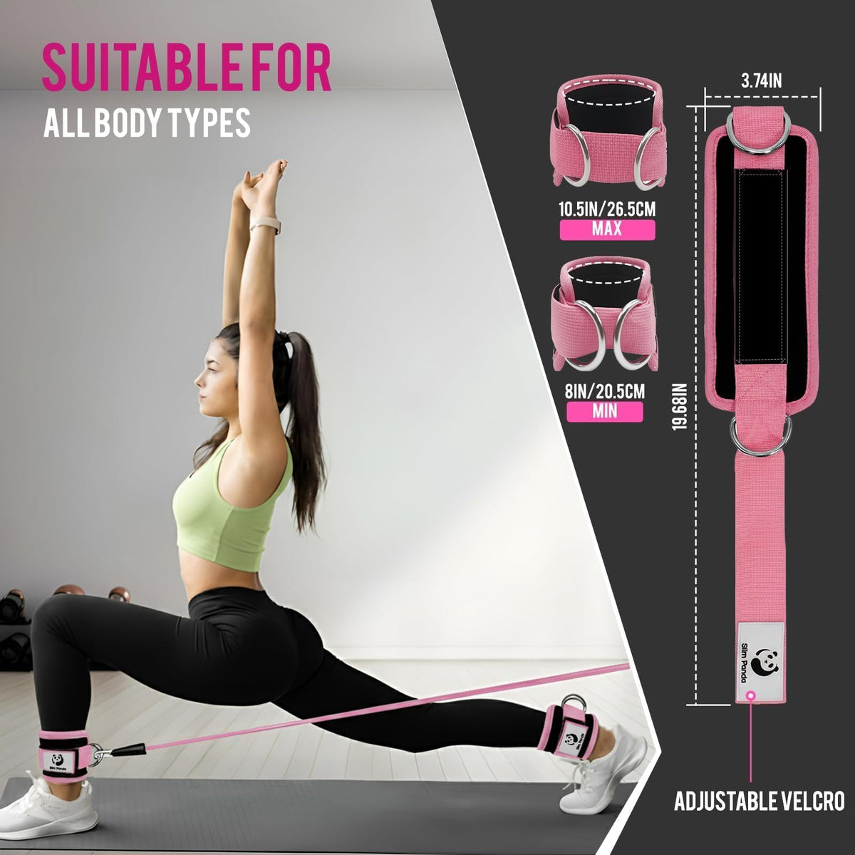 Slim Panda Ankle Straps for Cable Machines, Cable Kickback Ankle Cuffs