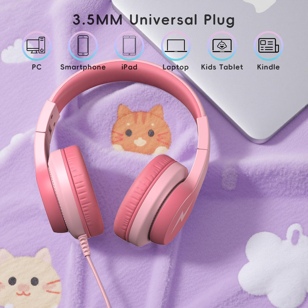 Candy Bila Wired Kids Headphones for School, Over-Ear for Boys Girls