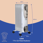 Russell Hobbs 2000W/2KW Oil Filled Radiator, 9 Fin Portable Electric Heater - White, Adjustable Thermostat with 3 Heat Settings, Safety Cut-off, 20 m sq Room Size, RHOFR5002, 2 Year Guarantee