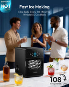 EUHOMY 2.4" Ice Ball Maker Countertop, 3Pcs Ready in 40Mins, 108Pcs/Day, Self-Cleaning Sphere Ice Maker Machine with Crystal Clear Ice, Round Ice Cube Maker for Whiskey & Bourbon