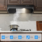 Tieasy Under Cabinet Range Hood 24 Inch, 400 CFM Stainless Steel Convertible Vent Hood with 2 Speed Exhaust Fan and Rocker Switch Control, Ducted/Ductless Kitchen Hood with Multiple Venting Options