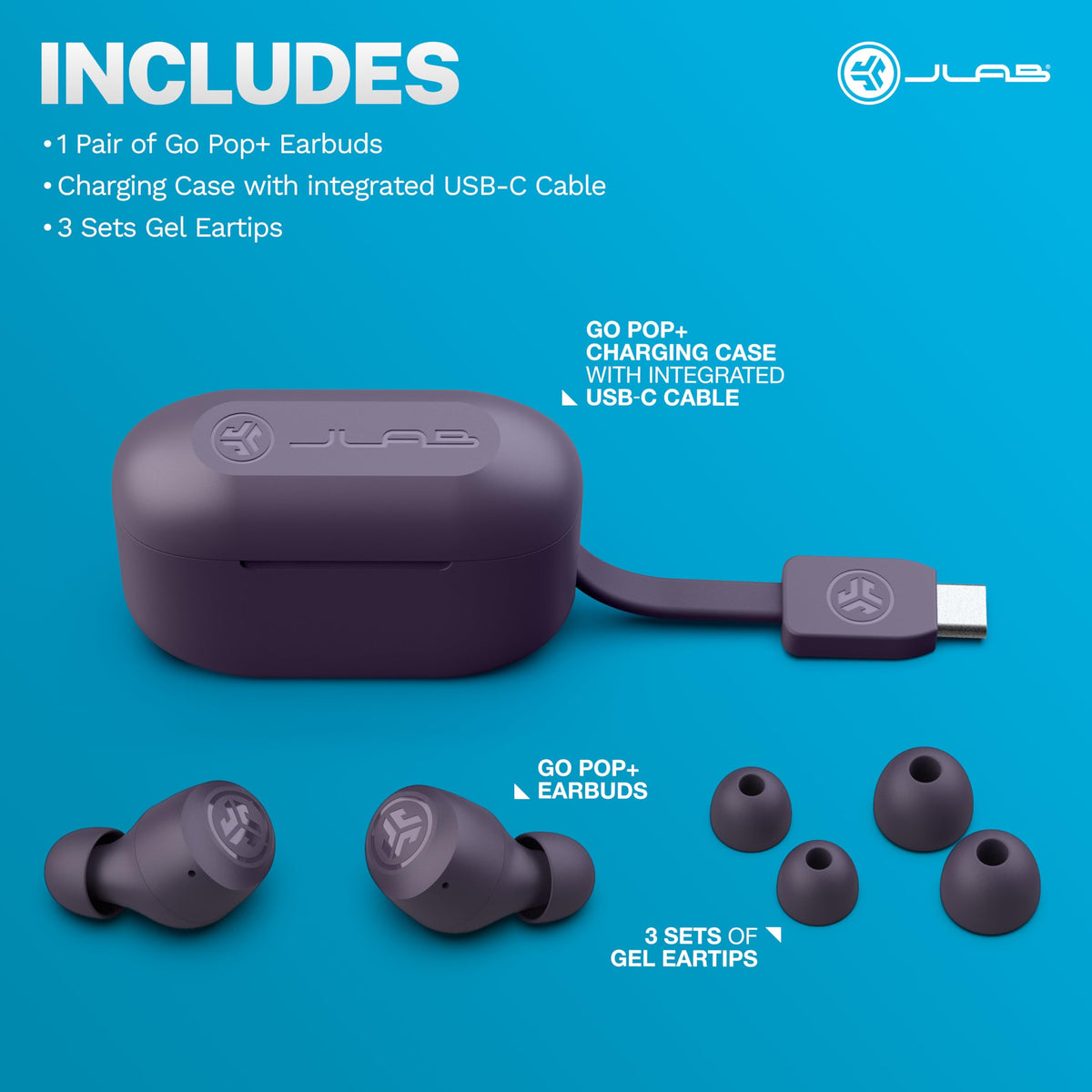 JLab Go Air Pop+ Earbuds, Dual Connect, EQ3 Sound, Black