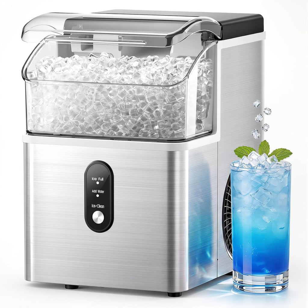 Electactic Nugget Ice Maker Countertop, 35Lbs/24H, Ready in 7 Mins Pebble Ice Maker Machine, Self-Cleaning Pellet Ice Maker with Ice Scoop&Basket, Countertop Sonic Ice Makers for Home, Stainless Steel