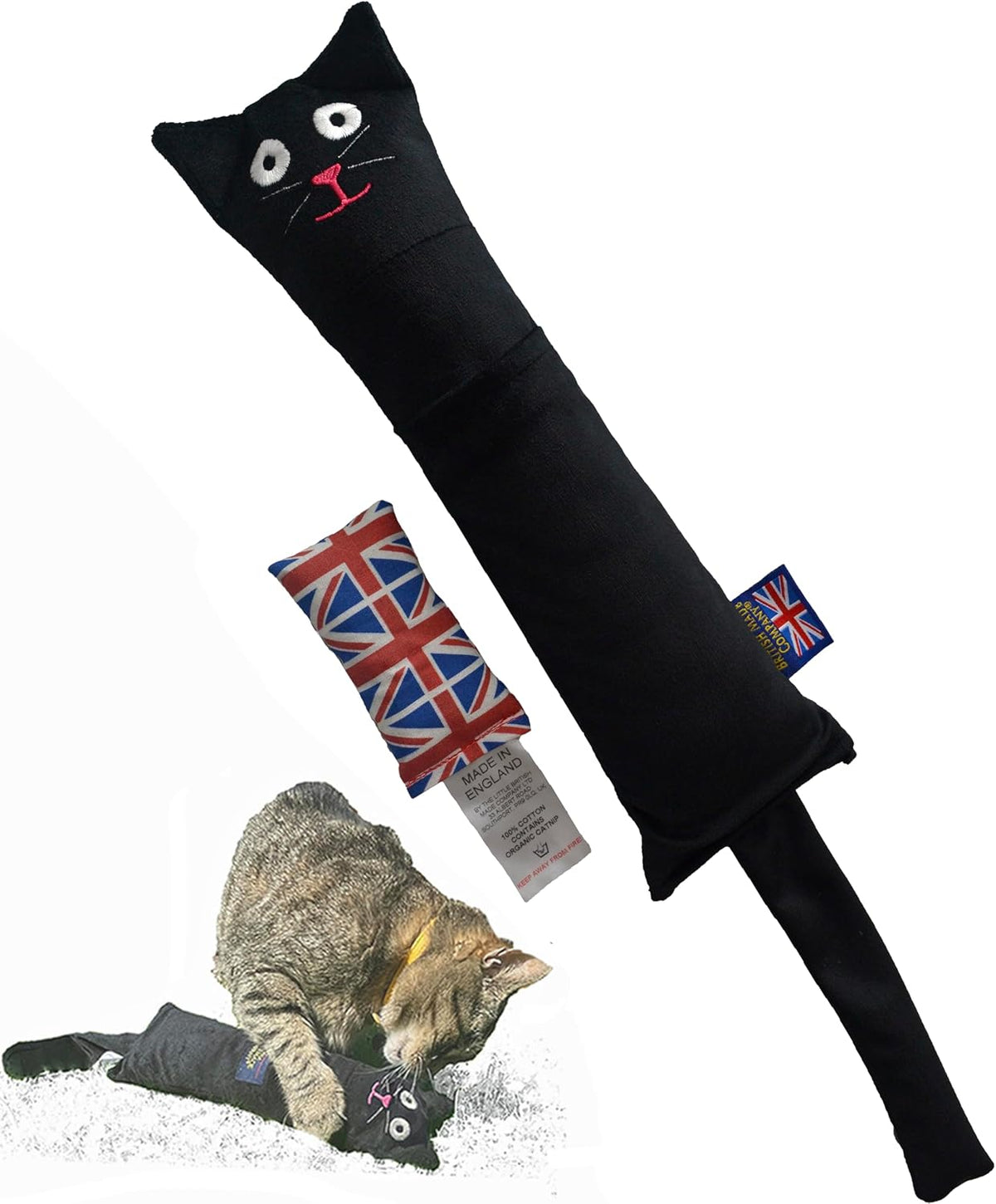 British-Made Refillable Catnip Kicker Toy – 50cm Plush Black Cat with Front Pocket & Bonus Catnip Refill Bag – Freshly Made in the UK, Durable & Eco-Friendly Fun (Black, Catnip, Refillable Cat Kicker)