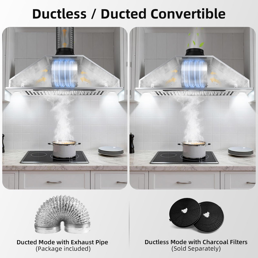 Range Hood Insert 30 inch,Stainless Steel Kitchen Vent Hood 600CFM,Built-in Kitchen Stove Hood w/Front Button Controls and Front LED Lights,Baffle Filters,Ducted/ductless Convertible Duct