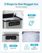 Nugget Ice Maker Countertop 40Lbs/24H Soft Chewable Ice Machine
