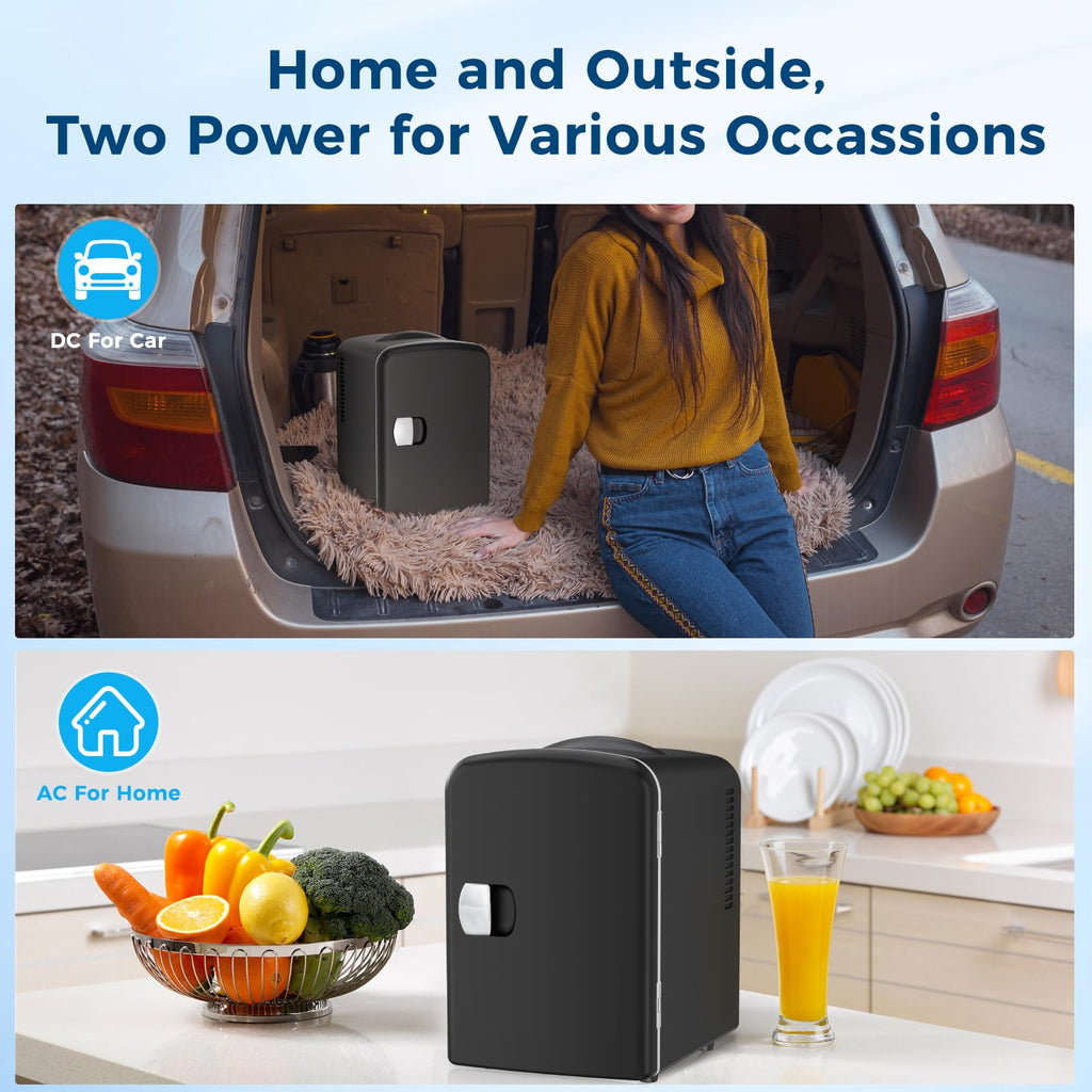 Antarctic Star Compact Refrigerator, Portable Mini Fridge, Skin Care 4L Capacity/6 Cans, for Bedroom, Car, Office & Dorm, Small Cooler for Cosmetics, Beverage and Food, White