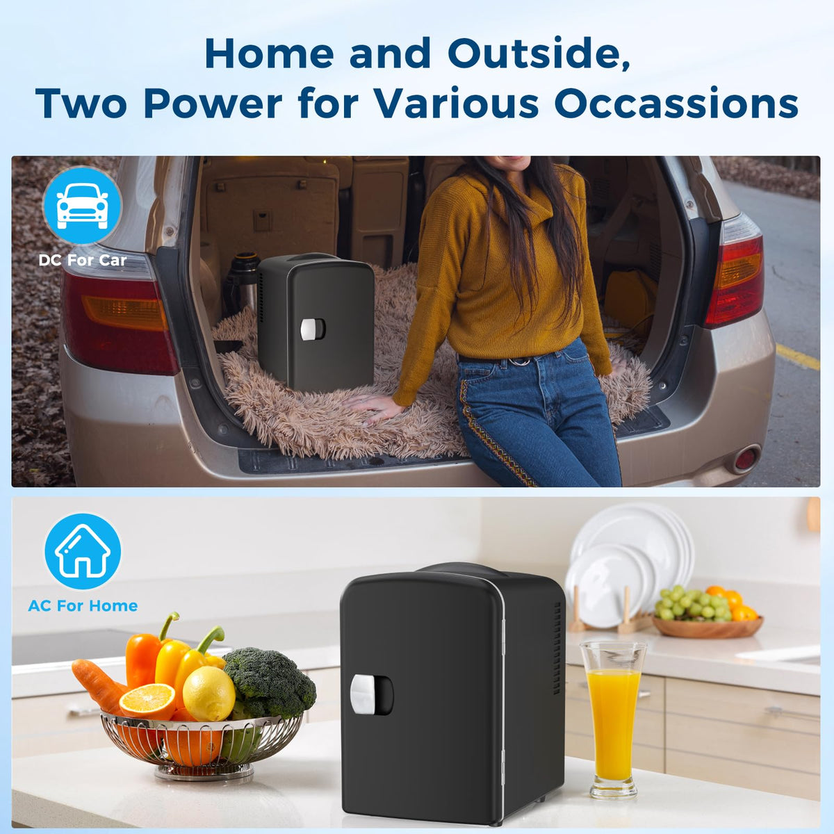 Antarctic Star Compact Refrigerator, Portable Mini Fridge, Skin Care 4L Capacity/6 Cans, for Bedroom, Car, Office & Dorm, Small Cooler for Cosmetics, Beverage and Food, White